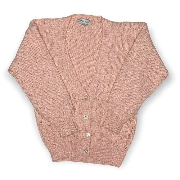 Pink Knit Cardigan Sweater Crystal Kobe Size Medium Cute Girly Vintage 90's Warm - Picture 2 of 6